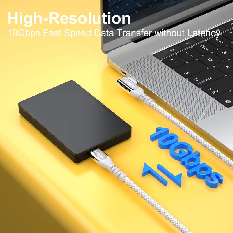 فاسجير كابل 100 واط USB C إلى Type C بزاوية 90 درجة بطول 3 أقدام، USB 3.1 Gen 2، نقل بيانات 10 جيجابت في الثانية، توصيل طاقة 5 أمبير (PD) مع E-Marker متوافق مع Link وسماعة VR ومحطة توصيل PD وHHD وMacBook وشاشات 4K، رمادي - Image 2