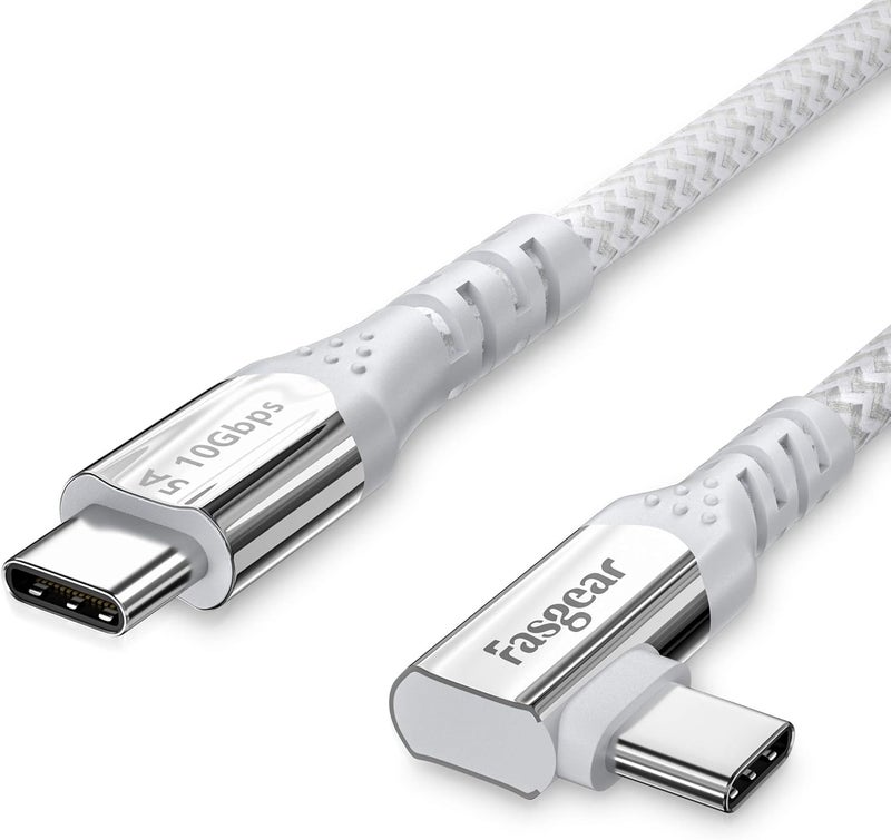فاسجير كابل 100 واط USB C إلى Type C بزاوية 90 درجة بطول 3 أقدام، USB 3.1 Gen 2، نقل بيانات 10 جيجابت في الثانية، توصيل طاقة 5 أمبير (PD) مع E-Marker متوافق مع Link وسماعة VR ومحطة توصيل PD وHHD وMacBook وشاشات 4K، رمادي - Image 1