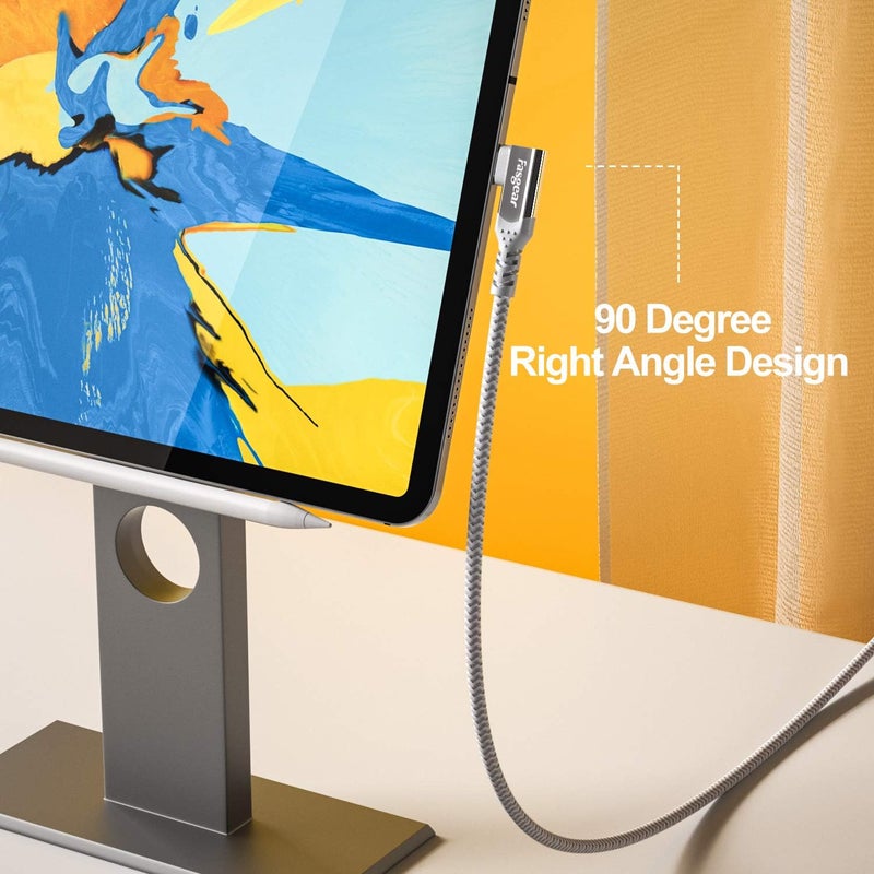 فاسجير كابل 100 واط USB C إلى Type C بزاوية 90 درجة بطول 3 أقدام، USB 3.1 Gen 2، نقل بيانات 10 جيجابت في الثانية، توصيل طاقة 5 أمبير (PD) مع E-Marker متوافق مع Link وسماعة VR ومحطة توصيل PD وHHD وMacBook وشاشات 4K، رمادي - Image 4