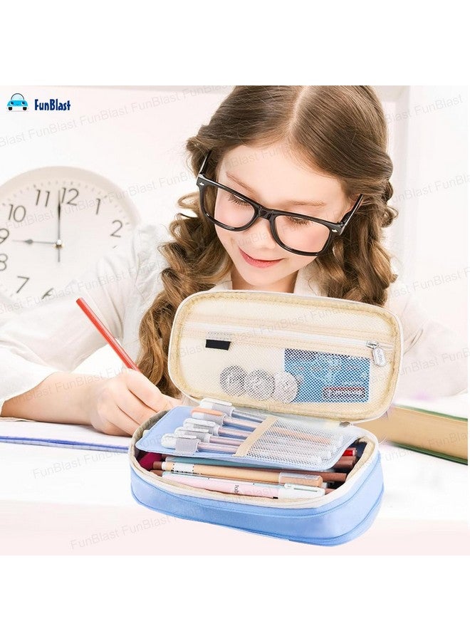 FunBlast Large Capacity Pencil Case, Multiple Compartment Double Zipper Portable Pencil Pouch, Aesthetic Pouch, Kawaii Pencil Case, Cute Pouches for Girls, Stationary Organizer Bag (Sky Blue) - Image 5
