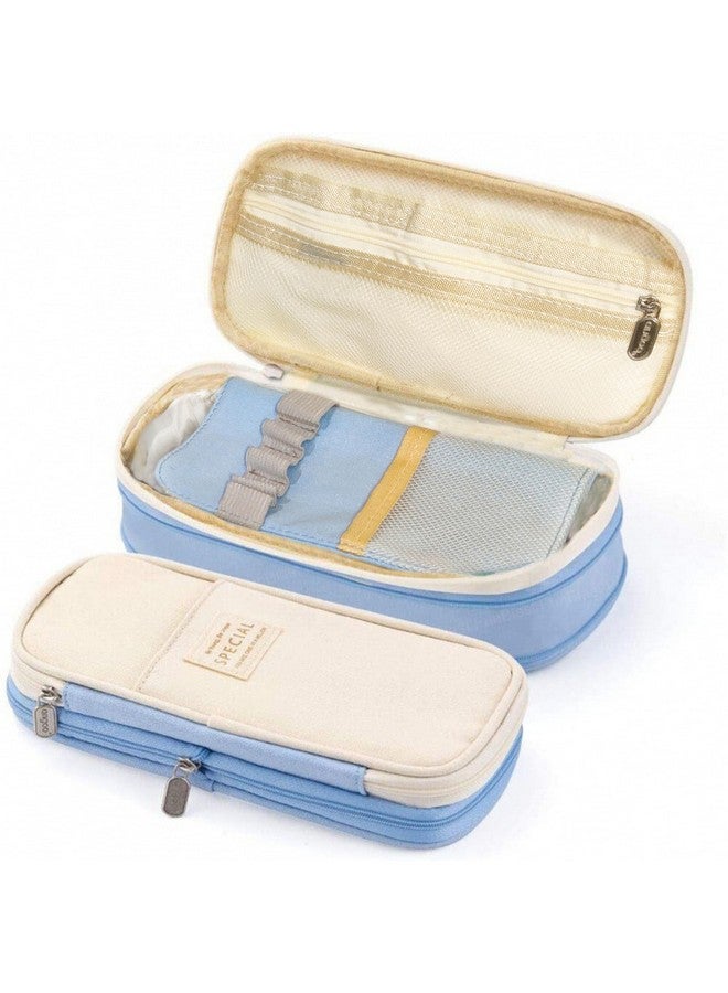 FunBlast Large Capacity Pencil Case, Multiple Compartment Double Zipper Portable Pencil Pouch, Aesthetic Pouch, Kawaii Pencil Case, Cute Pouches for Girls, Stationary Organizer Bag (Sky Blue) - Image 1