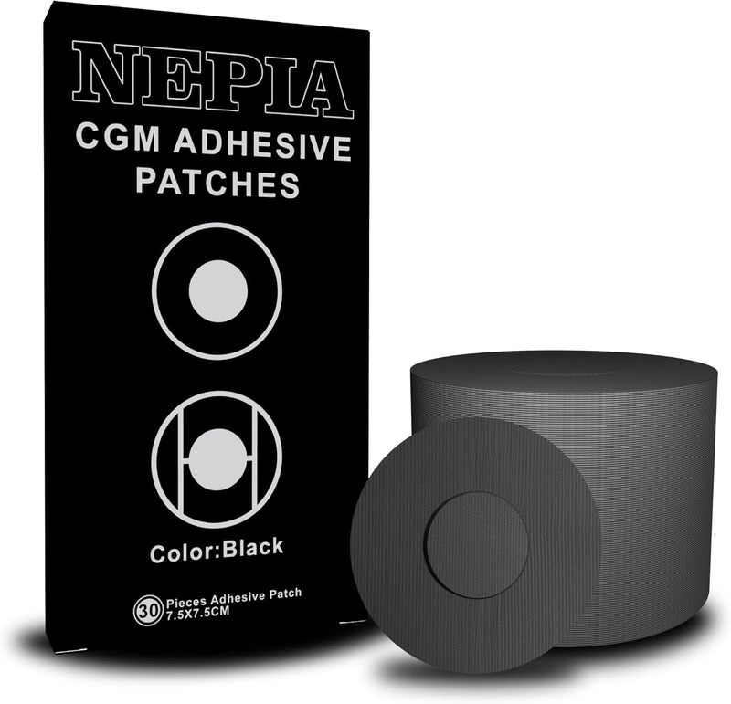 Nepia نيبيا ()، 30 قطعة من لاصقات أغشي�� أجهزة قياس مستوى السكر في الدم (CGM) باللون الأسود | لاصق مقاوم للماء لأجهزة ديكسكوم G7/Libre1 2 3/Enlite | توفر حماية تدوم لمدة 14 يومًا | أغشية مقاومة للعرق وبملاءمة مريحة لأسلوب الحياة النشط. - Image 1