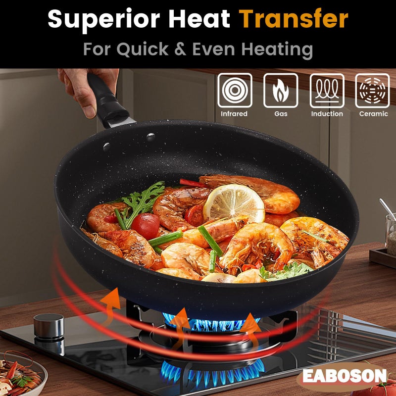 EABOSON Nonstick Frying Pan Skillet 3 Piece Set, Stone Coating Cookware, 9, 10 & 11 Inches Egg Omelette Pan with Heat-Resistant Handle, PFOA Free,Induction Compatible - Image 5