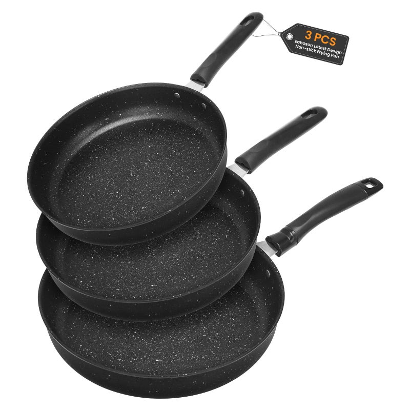 EABOSON Nonstick Frying Pan Skillet 3 Piece Set, Stone Coating Cookware, 9, 10 & 11 Inches Egg Omelette Pan with Heat-Resistant Handle, PFOA Free,Induction Compatible - Image 1