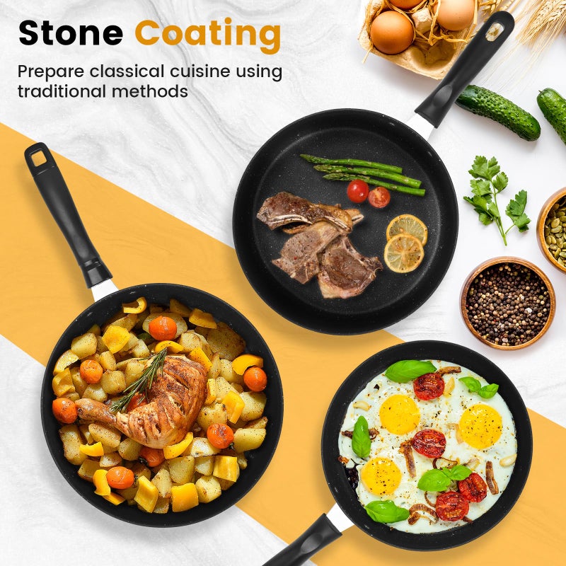 EABOSON Nonstick Frying Pan Skillet 3 Piece Set, Stone Coating Cookware, 9, 10 & 11 Inches Egg Omelette Pan with Heat-Resistant Handle, PFOA Free,Induction Compatible - Image 3