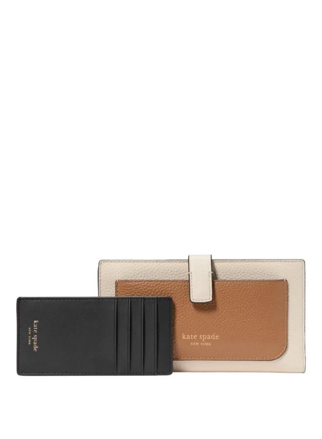 كيت سبيد Ava Colorblocked Pebbled Leather 2 In 1 Bifold Wallet