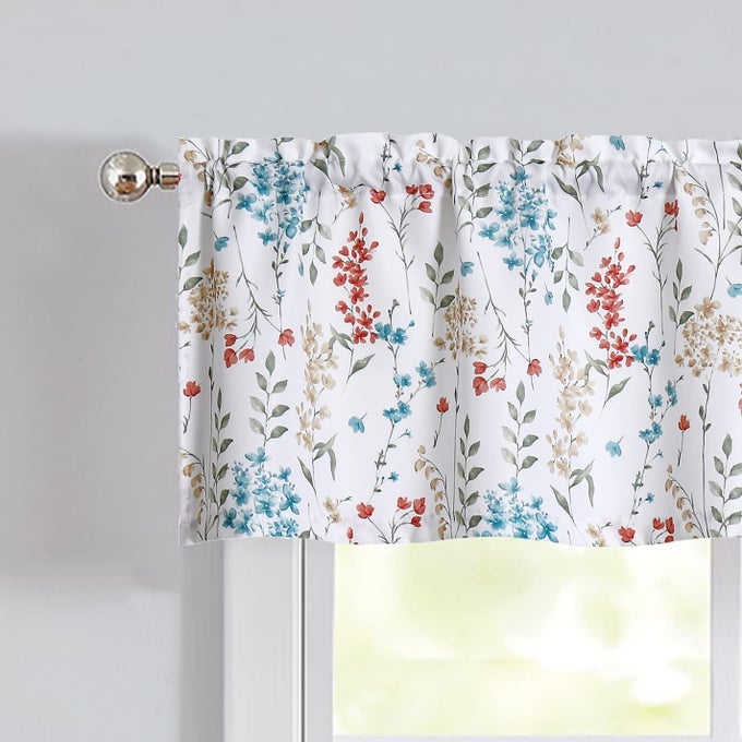 FLORAL KITCHEN CURTAIN VALANCE COLORFUL BOTANICAL FLOWER PRINT FARMHOUSE ROD POCKET SMALL CURTAINS FOR KITCHEN CAFE BATHROOM WINDOW TREATMENT 56 X 15 WATERCOLOR 1 PANEL