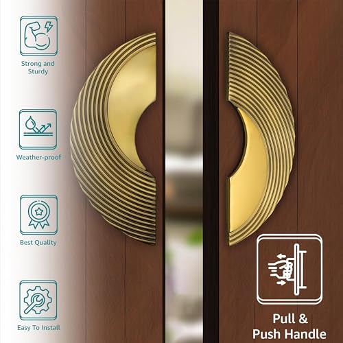 Plantex Premium Main Door Handle/8-Inches Round Shape Door Pull Handle For Main Door/Pull Push Antique Door Handle For Home/Office/Hotel-Pack Of 1(277- Brass Antique And Pvd Gold)-3 Years Warranty - Image 4