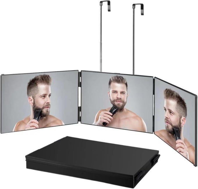 3 WAY MIRROR FOR SELF HAIR CUTTING 360 TRIFOLD BARBER MIRRORS 3 SIDED MAKEUP MIRROR TO SEE BACK OF HEAD USED FOR HAIR COLORING BRAIDING DIY HAIRCUT TOOL ARE GOOD GIFTS FOR MEN WOMEN