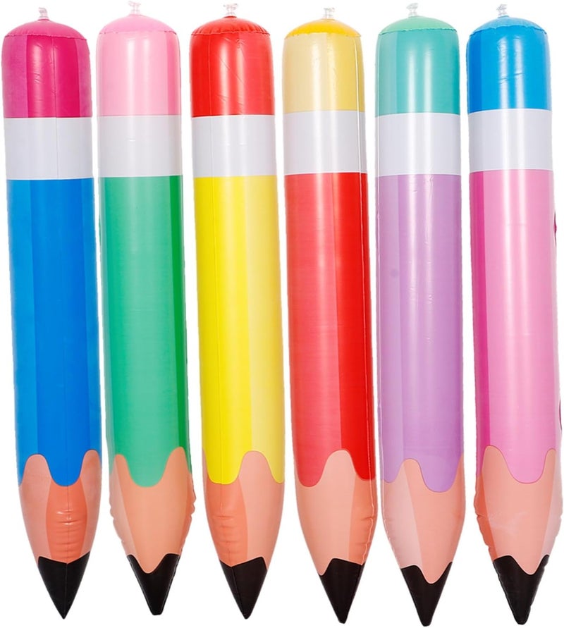 Giant Inflatable Pencils 6 Assorted Multicolor 27.51-Inch High-Quality PVC - Durable Memory-Making Photo Props Inflatable Decorations for Back to School Classroom, Indoor Outdoor School Party Supplies - Image 1