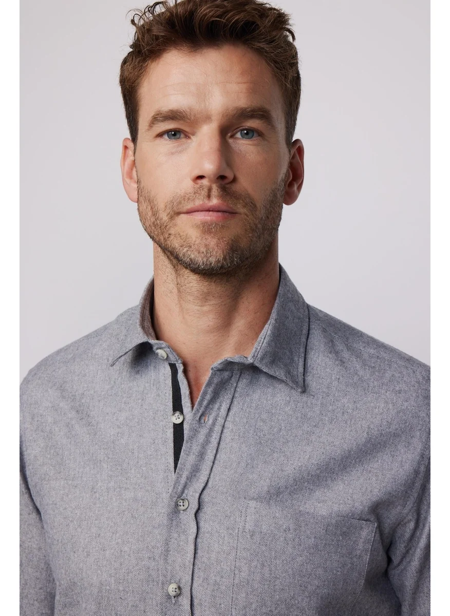 Tudors Classic Fit Dobby Sport Collar Plain Lumberjack Gray Men's Shirt