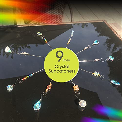Rifny Crystal Suncatchers, RIFNY Hanging Crystals Ornament Sun Catcher with Chain, 9 Pack Glass Beads Ball Prisms Pendant Rainbow Maker for Window Home Office Garden Decoration - Image 2