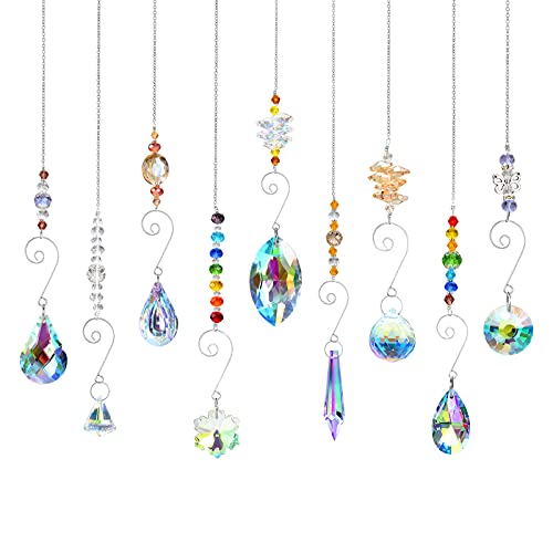 Rifny Crystal Suncatchers, RIFNY Hanging Crystals Ornament Sun Catcher with Chain, 9 Pack Glass Beads Ball Prisms Pendant Rainbow Maker for Window Home Office Garden Decoration - Image 1