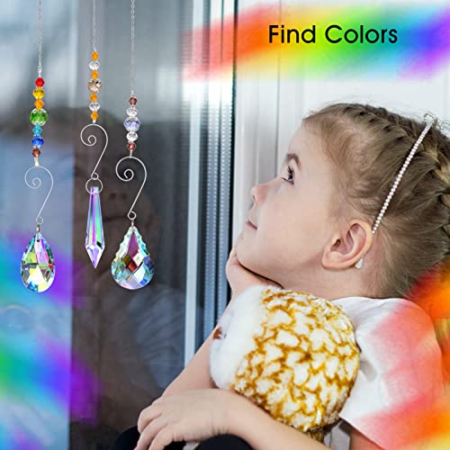Rifny Crystal Suncatchers, RIFNY Hanging Crystals Ornament Sun Catcher with Chain, 9 Pack Glass Beads Ball Prisms Pendant Rainbow Maker for Window Home Office Garden Decoration - Image 5