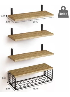 4 Pack Wood Wall Mounted Floating Shelves, Hanging Shelf Storage Rack, Home Display Rack, Plant Shelf, Home Storage Rack with Wire Storage Basket for Home, Office - pzsku/Z773A13495DEAA81E823DZ/45/_/1716628283/496ebb93-0d41-4c48-9a12-9721dcce5dd4