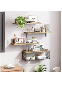 4 Pack Wood Wall Mounted Floating Shelves, Hanging Shelf Storage Rack, Home Display Rack, Plant Shelf, Home Storage Rack with Wire Storage Basket for Home, Office - pzsku/Z773A13495DEAA81E823DZ/45/_/1716628287/7c6f45f9-fae2-4a1a-afbe-ec52f02cec6e