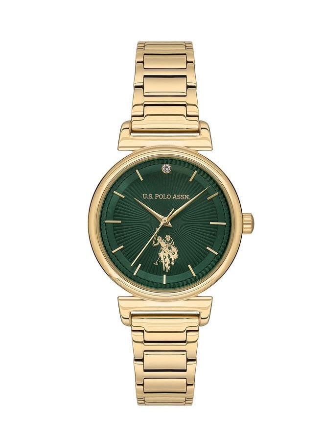 U.S. Polo Assn. U.S. Polo Assn. Stile 32mm Ladies' Watch with Bold Green Dial & Gold Stainless Steel Band - USPA2070-04, Classic Sophistication  - Image 1
