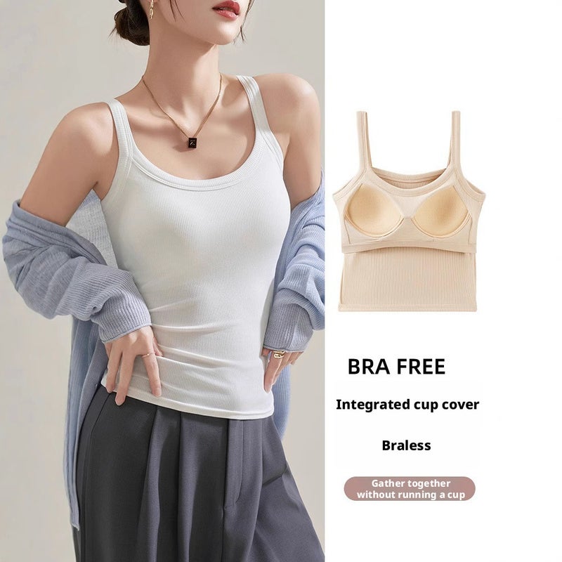 Women's Sleeveless Camisole with Built-in Bra - Summer Stretch Tank Top - Image 1