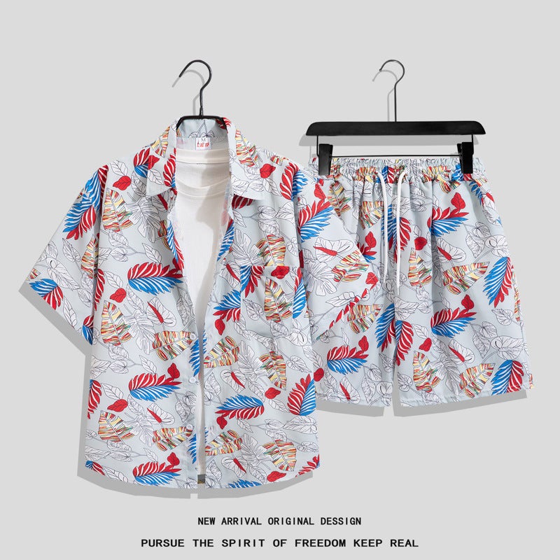 Beach Trendy Shirt Men'S Ins Summer Loose Short-Sleeved Shorts Suit Trendy Handsome Beach Floral Couple Clothes - Image 3