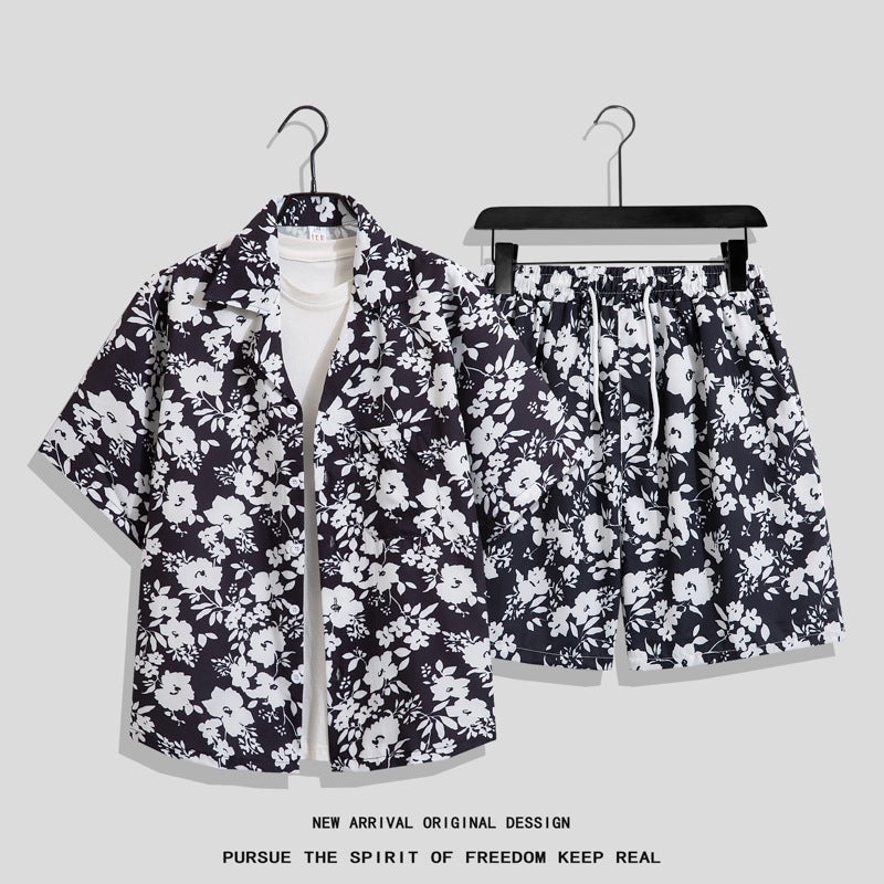 Beach Trendy Shirt Men'S Ins Summer Loose Short-Sleeved Shorts Suit Trendy Handsome Beach Floral Couple Clothes - Image 5