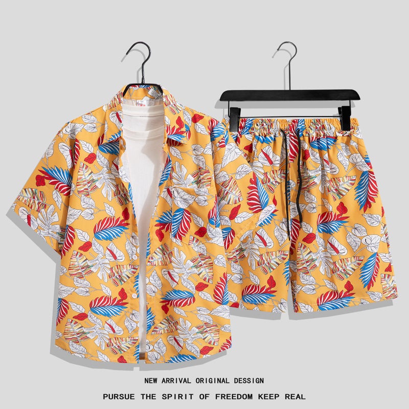 Beach Trendy Shirt Men'S Ins Summer Loose Short-Sleeved Shorts Suit Trendy Handsome Beach Floral Couple Clothes - Image 4