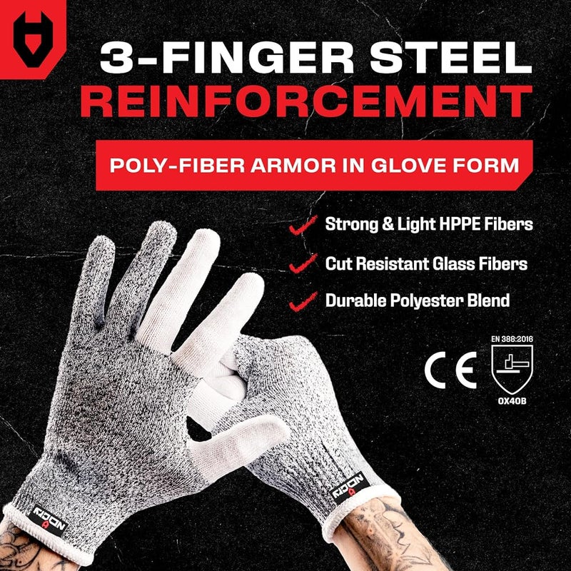 NoCry Cut Resistant Kitchen and Work Safety Gloves with Reinforced Fingers. Level 5 Protection - Image 3