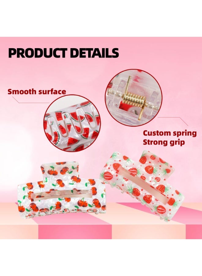 Cherry Strawberry Hair Claw Clips for Women Girls, 2 Pcs Cute Claw Clips for Thick and Thin Hair, Non-Slip Hair Clips, Large Square Hair Claws, Holiday Party Hair Accessories Gift Set - Image 3