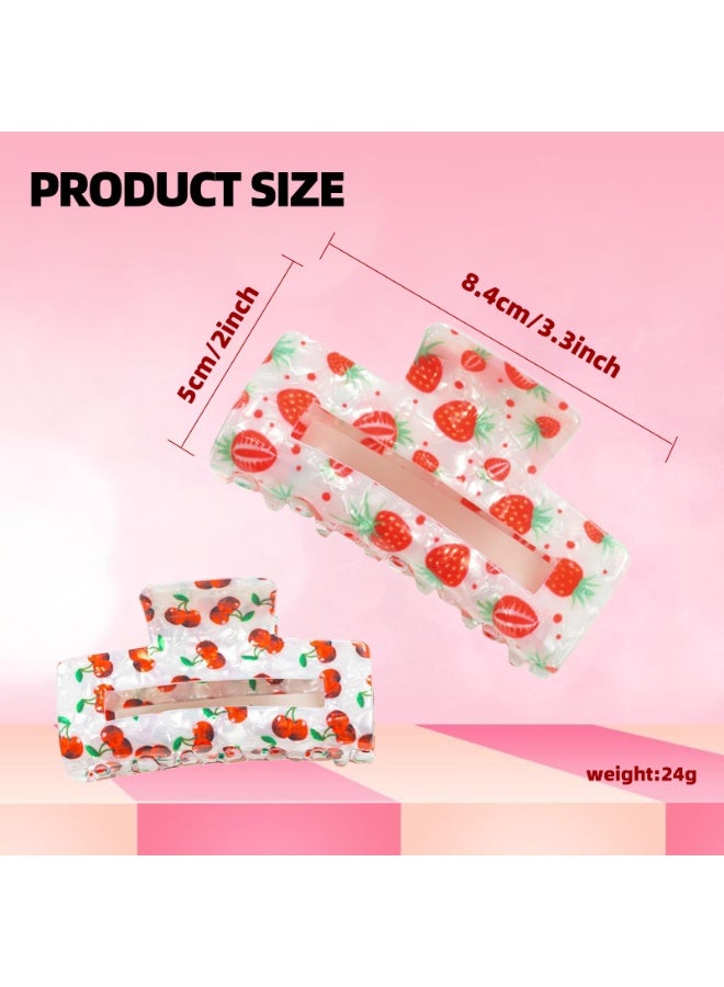 Cherry Strawberry Hair Claw Clips for Women Girls, 2 Pcs Cute Claw Clips for Thick and Thin Hair, Non-Slip Hair Clips, Large Square Hair Claws, Holiday Party Hair Accessories Gift Set - Image 2