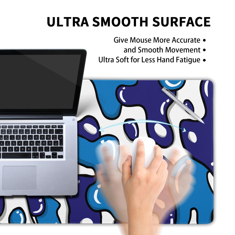 Granbey Navy Blue White Gaming Mouse Pad XL 31.5â€x11.8â€ Anime Cool Desk Pad Geometric Japanese Desk Mat Non-Slip Rubber Base Stitched Edge Extended Keyboard PC Computer Pad Gaming for Home Office Work Desktop - Image 5