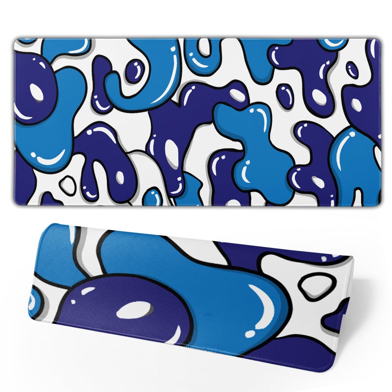 Granbey Navy Blue White Gaming Mouse Pad XL 31.5â€x11.8â€ Anime Cool Desk Pad Geometric Japanese Desk Mat Non-Slip Rubber Base Stitched Edge Extended Keyboard PC Computer Pad Gaming for Home Office Work Desktop - Image 2