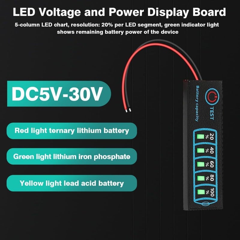 إكسفور مراقب البطارية، مقياس جهد البطارية DC5-30V، مؤشر النسبة المئوية للبطارية، لوحة الطاقة، مقياس البطارية 12V 24V لبطاريات الليثيوم والرصاص الحمضية - Image 2