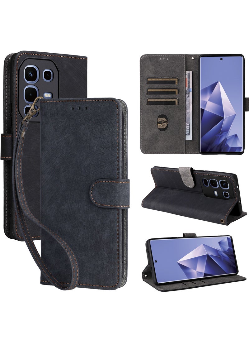 For Infinix Note 50s Flip Cover with Detachable lanyard, PU Leather Full Body Protection Shockproof Flip Mobile Phone Case, RFID Anti-theft Brush Folio Wallet Case  - Image 1