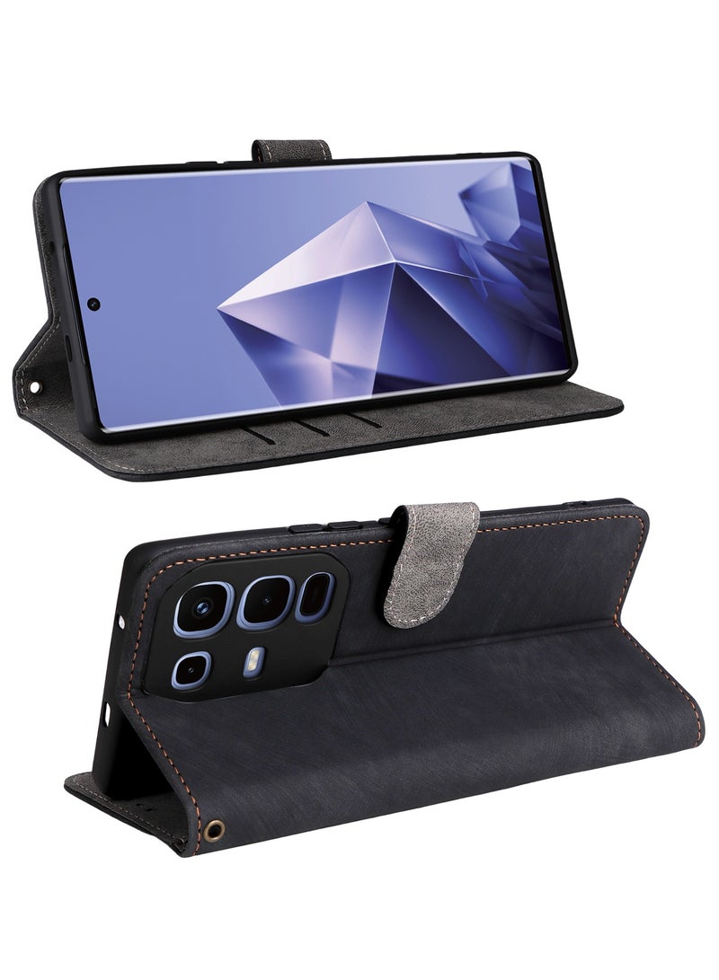 For Infinix Note 50s Flip Cover with Detachable lanyard, PU Leather Full Body Protection Shockproof Flip Mobile Phone Case, RFID Anti-theft Brush Folio Wallet Case - Image 3