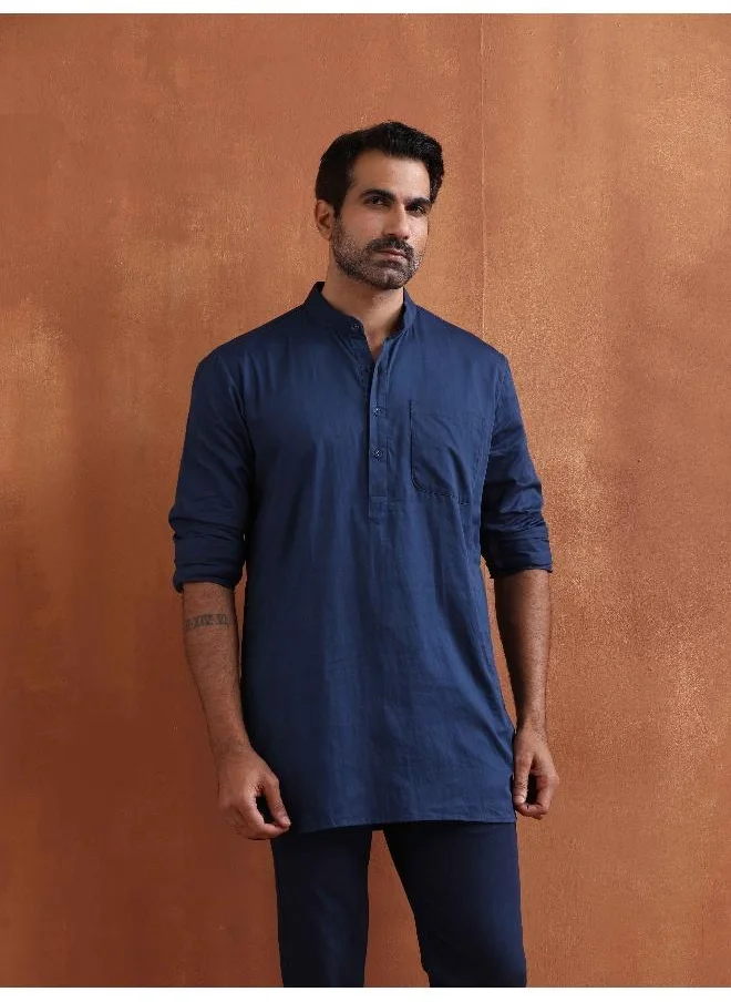 ترو برونز Men's Blue Cotton Short Kurta