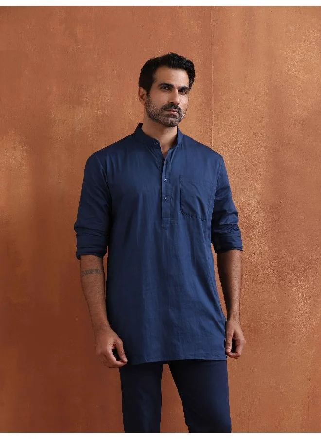 ترو برونز Men's Blue Cotton Short Kurta