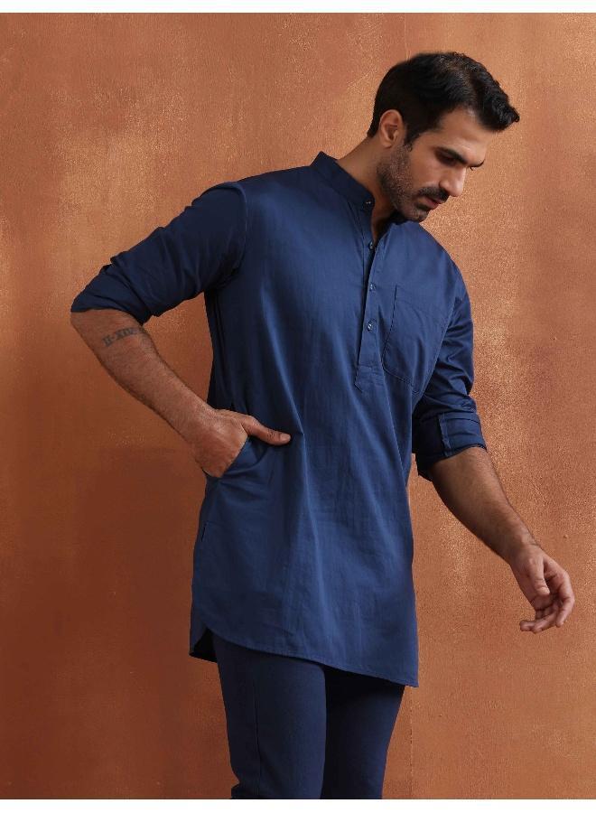 ترو برونز Men's Blue Cotton Short Kurta - Image 1