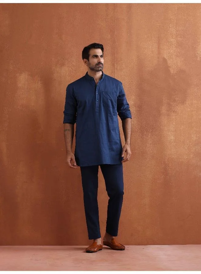 trueBrowns Men's Blue Cotton Short Kurta