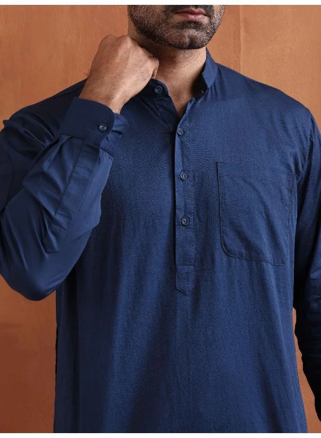 trueBrowns Men's Blue Cotton Short Kurta
