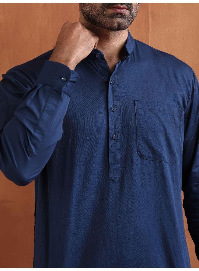 ترو برونز Men's Blue Cotton Short Kurta - Image 3