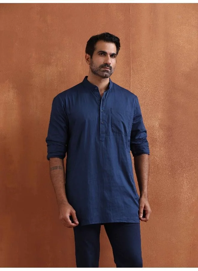 ترو برونز Men's Blue Cotton Short Kurta