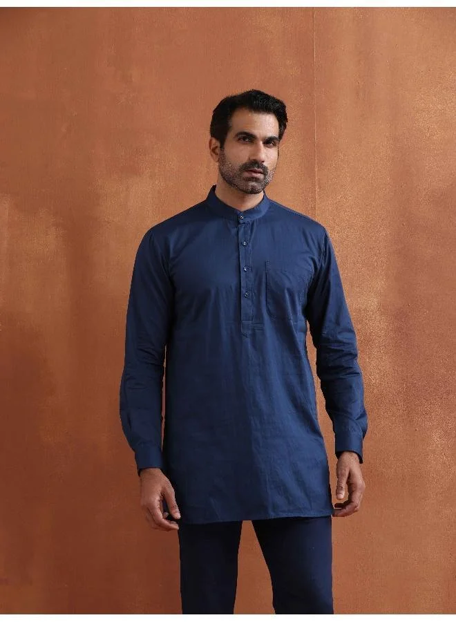 trueBrowns Men's Blue Cotton Short Kurta