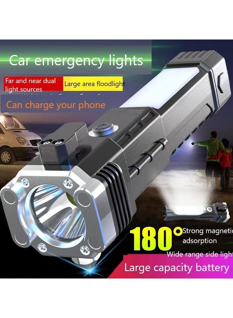 Led Handheld Flashlights Rechargeable,Waterproof Torch Light Super Bright Flashlights Flash Light with Hanging Magnet Safety Window-Breaking Hammer for Camping Outdoor Hiking Emergency 2pcs - Image 4