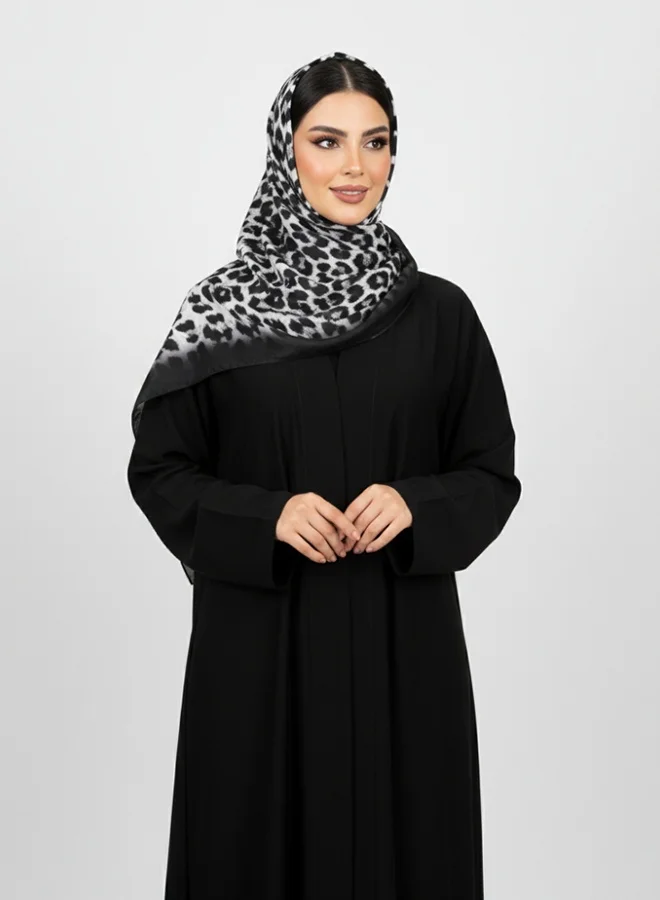 عبايات لمحة طرحة سموكي ليوبارد – شيفون بنقشة ليوبارد رمادي