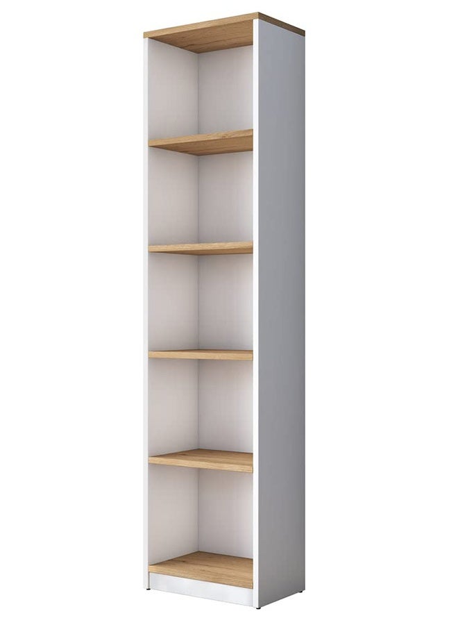 Home Canvas Bookcase Study Room with 5 Shelves Book Shelf Library Modern Wall Shelf White -Walnut - Image 3