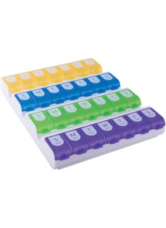 EZY DOSE Weekly (7-Day) Pill Case, Medicine Planner, Vitamin Organizer Box, 4 Times a Day, Large Compartments, Easy Fill All Compartments at Once Organizer, Multi-Colored, BPA Free