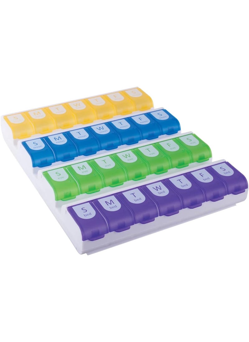 Ezy Dose EZY DOSE Weekly (7-Day) Pill Case, Medicine Planner, Vitamin Organizer Box, 4 Times a Day, Large Compartments, Easy Fill All Compartments at Once Organizer, Multi-Colored, BPA Free 
