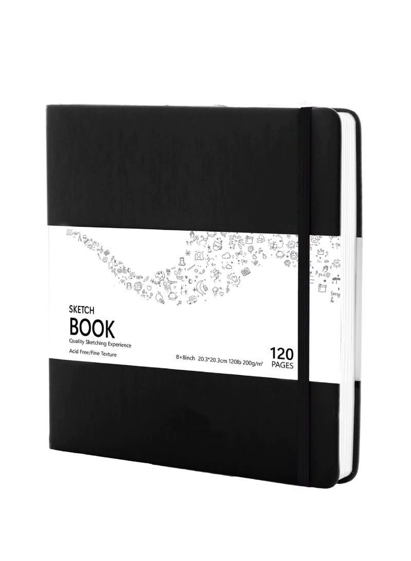 Hardcover Sketch Book 8" x 8", Square Mixed Media Art Sketchbook with 120LB/200GSM Thick Drawing Paper and Perforated Page Design, 120 Pages/60 Sheets Mixed Media Sketch Pad for Charcoal Pencil, Acrylic Marker, Inks Pen, Colored Pencil and Oil Pastel - Image 1