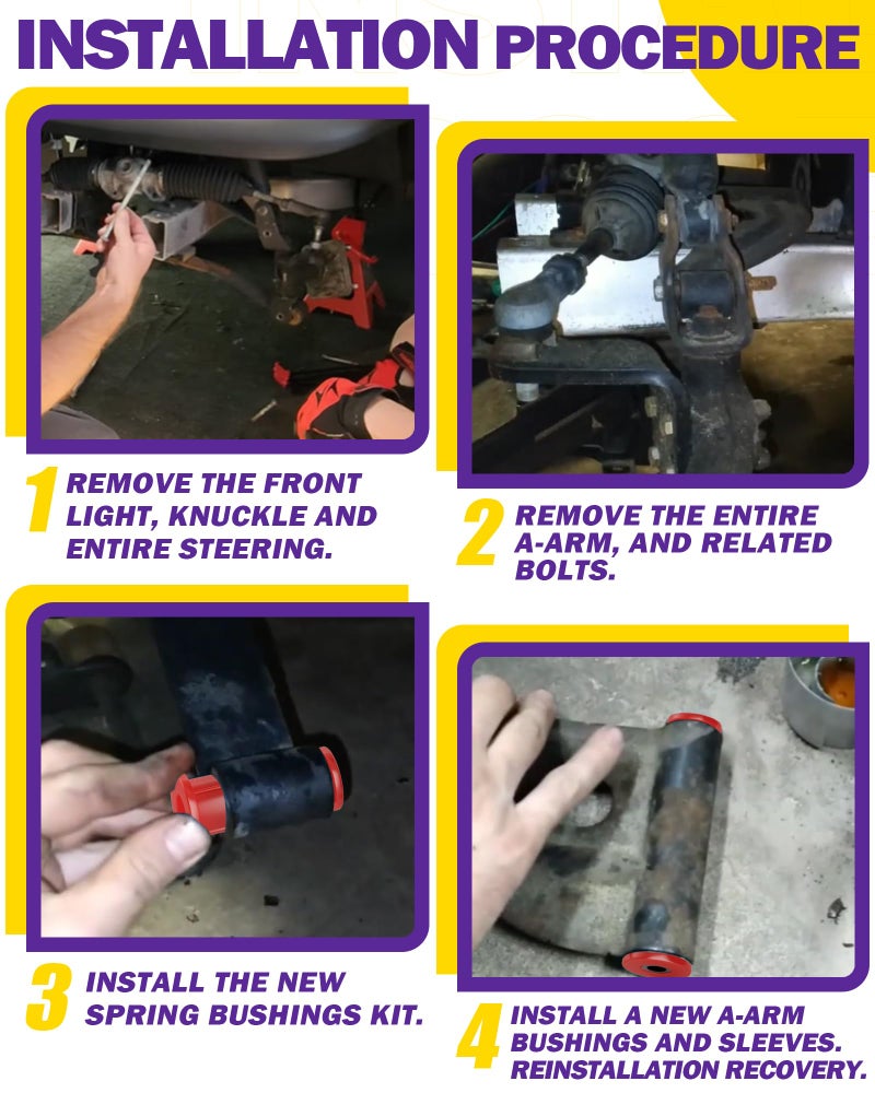 HOWBOW Club Car Precedent Front Bushing Kit, Golf Cart Front Lower Spring & Front Upper A Arm Polyurethane Bushings and Sleeves for 2004-Up Club Car Precedent, GolfCart Suspension Replace Parts 102289901 - Image 5