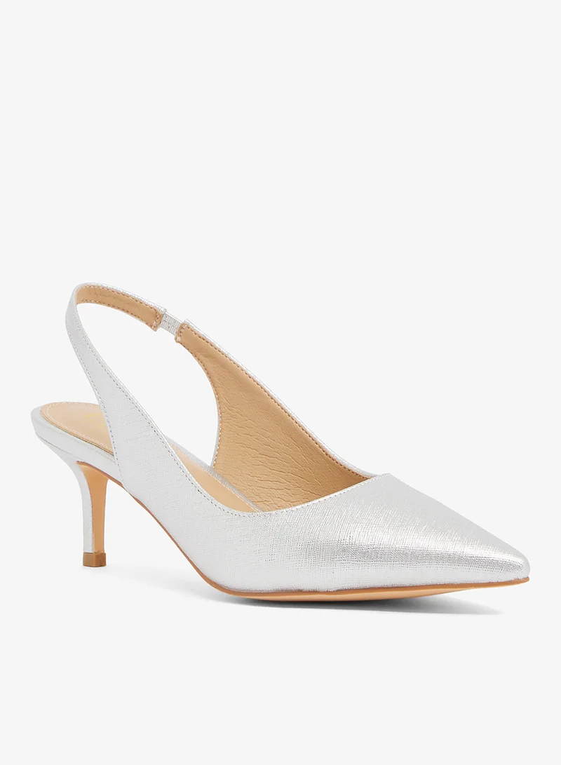 ELLA Textured silver slingback with pointed toe, stiletto heel