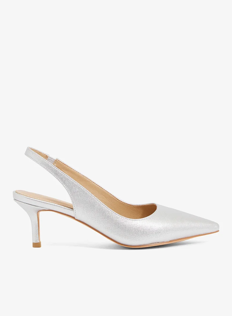 ELLA Textured silver slingback with pointed toe, stiletto heel